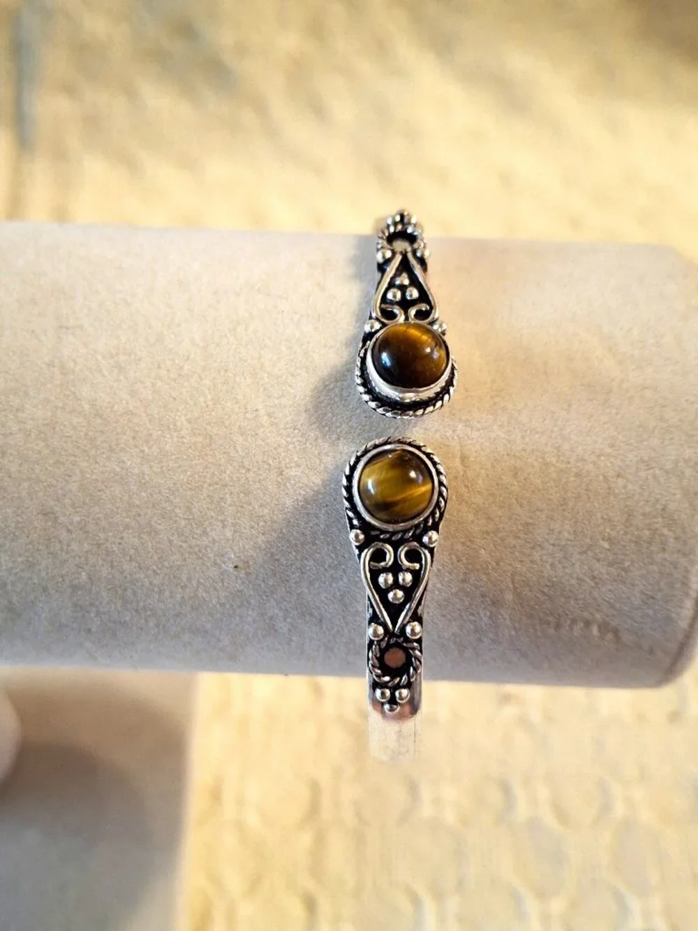 Tigers Eye Gemstone Ethnic Adjustable Bangle Bracelet 454 NWOT